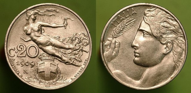 20 centesimi libertà librata 1909 (Roma)