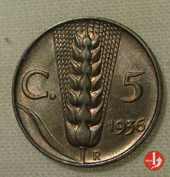 5 centesimi spiga 1936 (Roma)