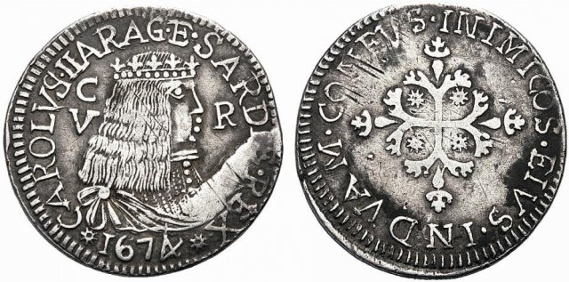 5 reali (2° tipo) 1674 (Cagliari)