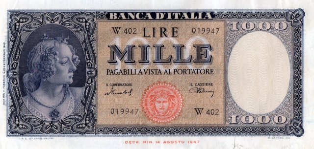 1.000 lire Busto d'Italia 1949