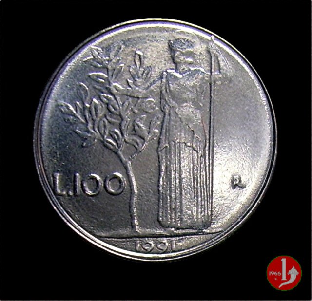 100 lire Minerva modulo ridotto 1991 (Roma)