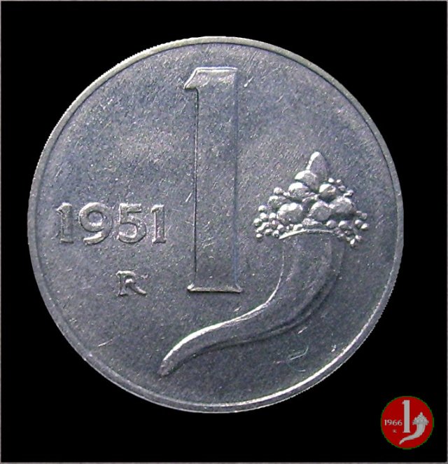 1 lira cornucopia 1951 (Roma)