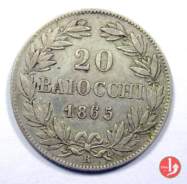20 baiocchi (Doppio Giulio del 2&deg; tipo) 1865 (Roma)