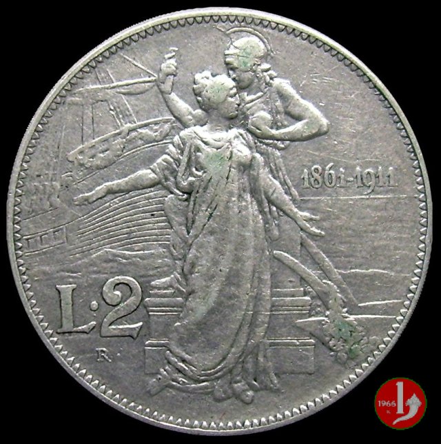 2 lire 50° Unità d'Italia 1911 (Roma)