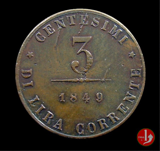 3 centesimi di lira corrente 1849 (Venezia)