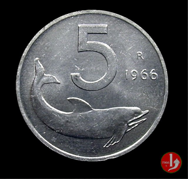 5 lire delfino 1966 (Roma)