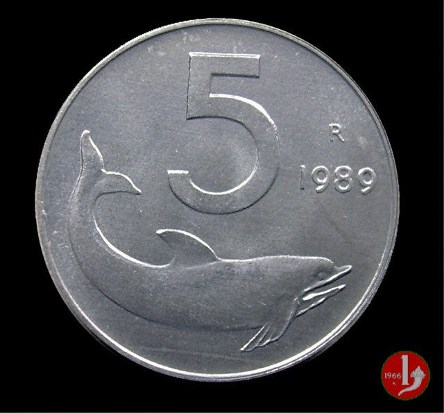 5 lire delfino 1989 (Roma)