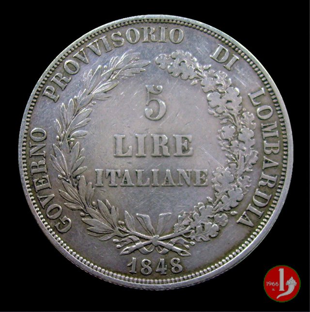 5 lire italiane 1848 (Milano)