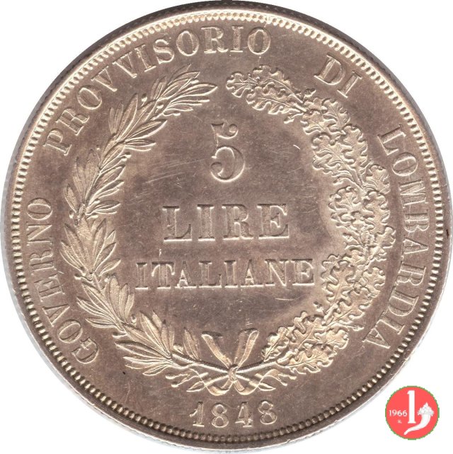 5 lire italiane 1848 (Milano)