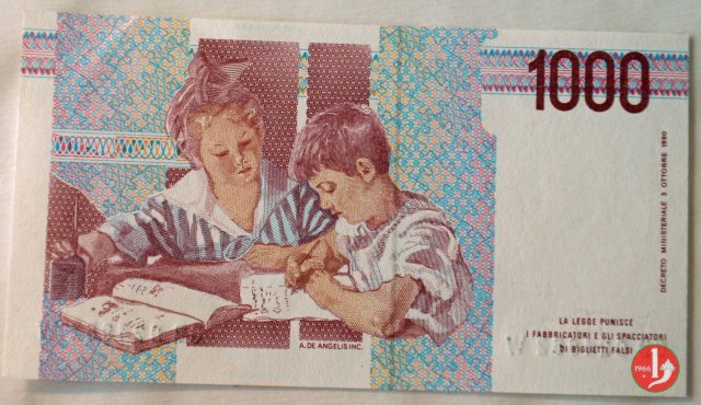 1.000 lire Maria Montessori 1990