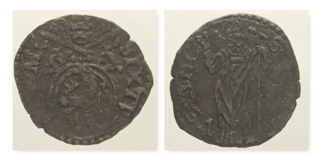 Quattrino (senza data - Stemma ovale e S.Ciriaco) 1585-1590 (Ancona)