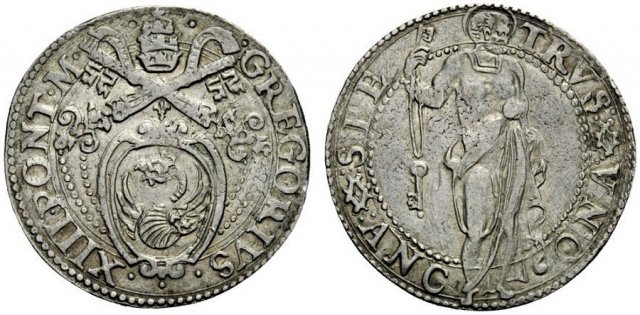 Testone (senza data - Pietro in piedi) 2 t. 1572-1585 (Ancona)