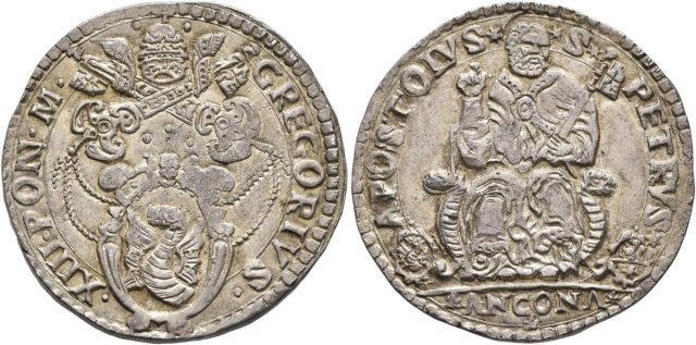 Testone (senza data - Pietro seduto) 1° t. 1572-1585 (Ancona)