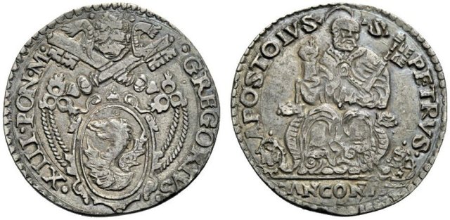 Testone (senza data - Pietro seduto) 1° t. 1572-1585 (Ancona)