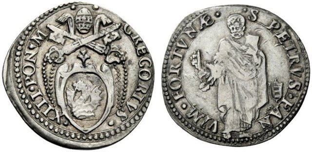 Testone (stemma e S.Pietro) 1572-1585 (Fano)