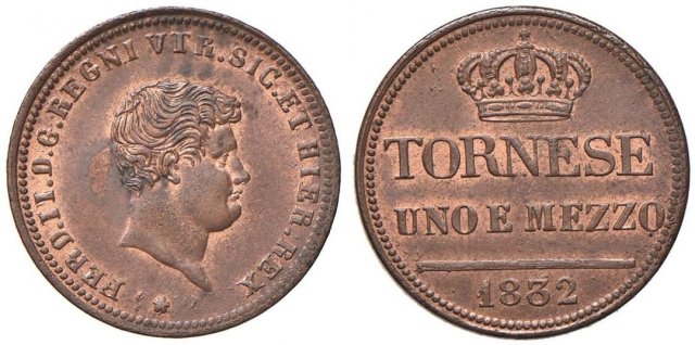 Tornese 1 e 1/2 1832 (Napoli)