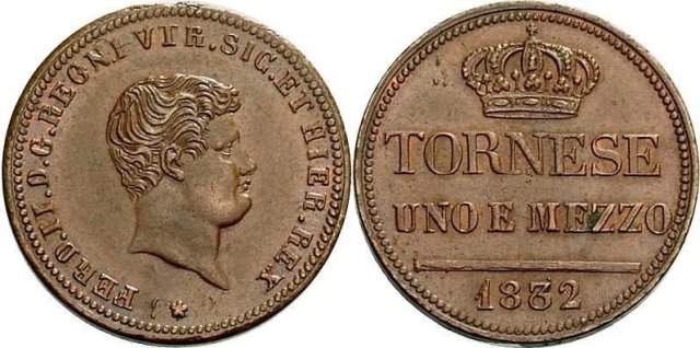 Tornese 1 e 1/2 1832 (Napoli)