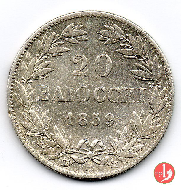 20 baiocchi (Doppio Giulio del 2° tipo) 1859 (Bologna)