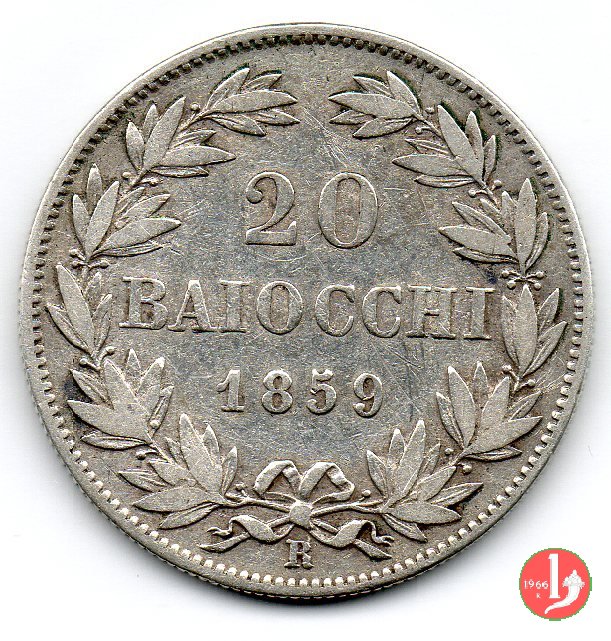 20 baiocchi (Doppio Giulio del 2° tipo) 1859 (Roma)