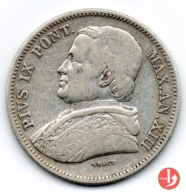 20 baiocchi (Doppio Giulio del 2° tipo) 1859 (Roma)