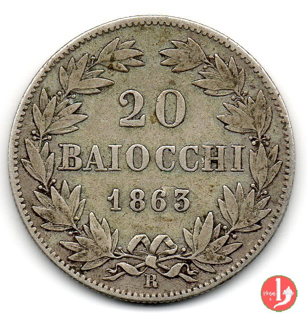 20 baiocchi (Doppio Giulio del 2° tipo) 1863 (Roma)