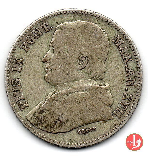 20 baiocchi (Doppio Giulio del 2° tipo) 1863 (Roma)