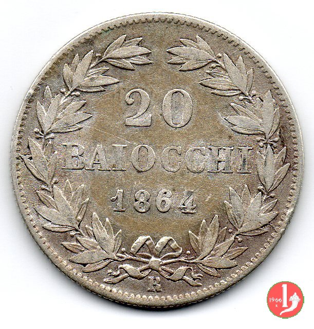 20 baiocchi (Doppio Giulio del 2° tipo) 1864 (Roma)