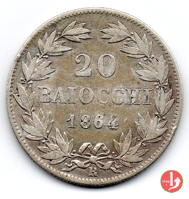 20 baiocchi (Doppio Giulio del 2° tipo) 1864 (Roma)