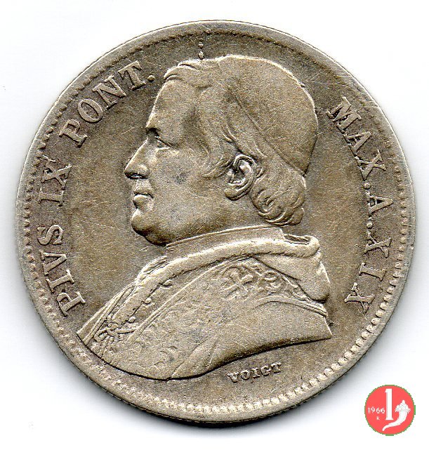 20 baiocchi (Doppio Giulio del 2° tipo) 1864 (Roma)