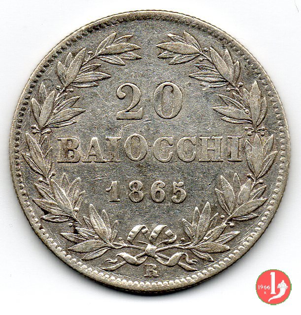 20 baiocchi (Doppio Giulio del 2° tipo) 1865 (Roma)