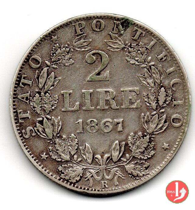 2 lire 1867 (Roma)