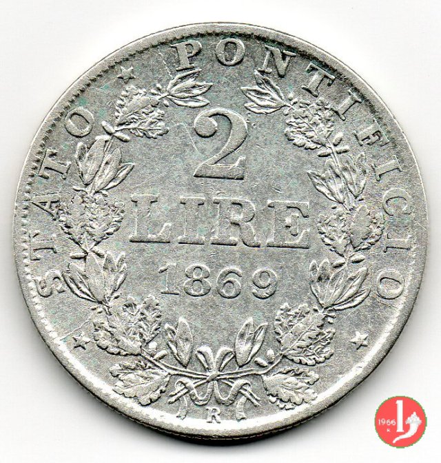 2 lire 1869 (Roma)