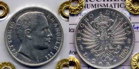 2 lire aquila sabauda 1904 (Roma)