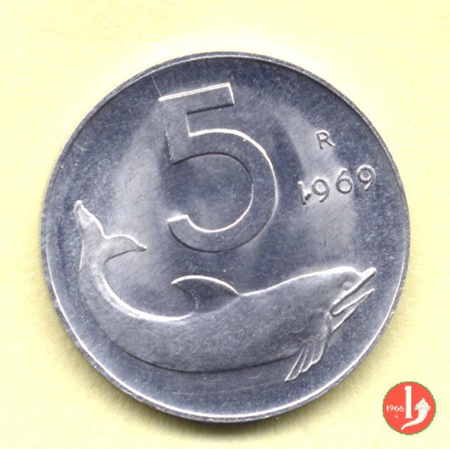 5 lire delfino 1969 (Roma)