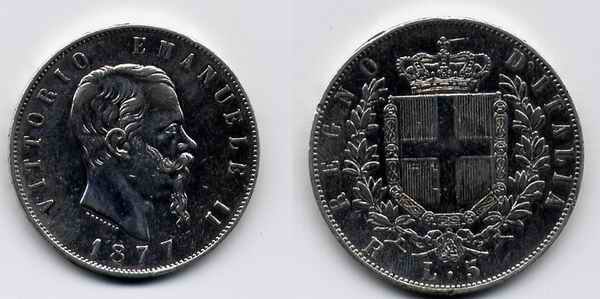 5 lire o scudo 1877 (Roma)