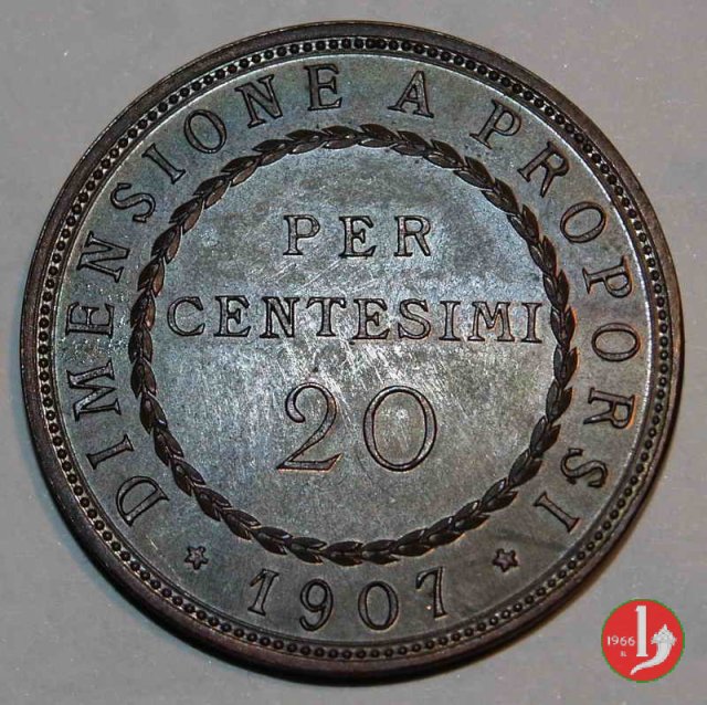 progetto 20 centesimi 1907 per dimensione in rame 1907 (Johnson)