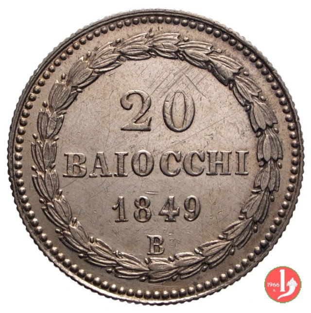 20 baiocchi (Doppio Giulio del 1° tipo) 1849 (Bologna)