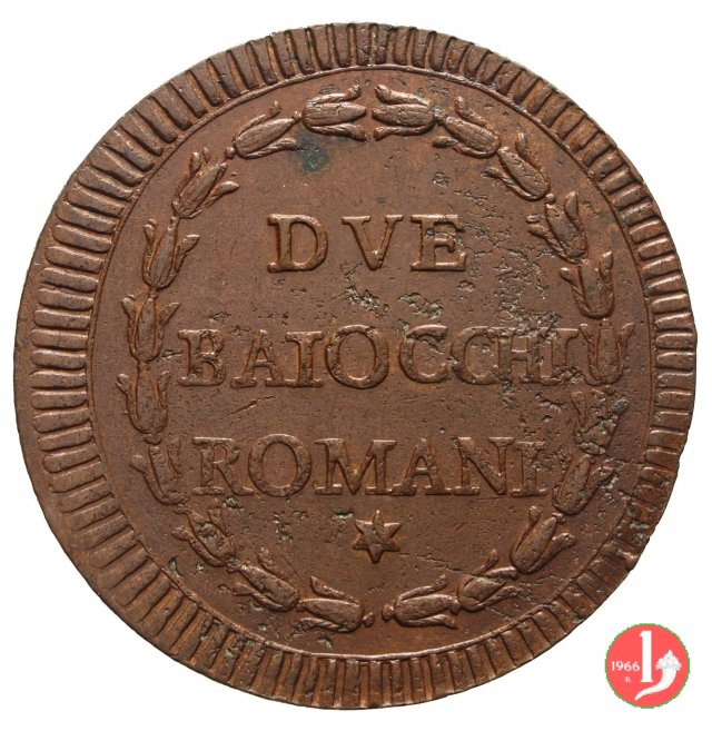 2 baiocchi del 1° tipo (A. XI - A. XXI) 1785-1786 (Roma)