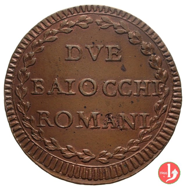 2 baiocchi del 1° tipo (A. XI - A. XXI) 1795-1796 (Roma)