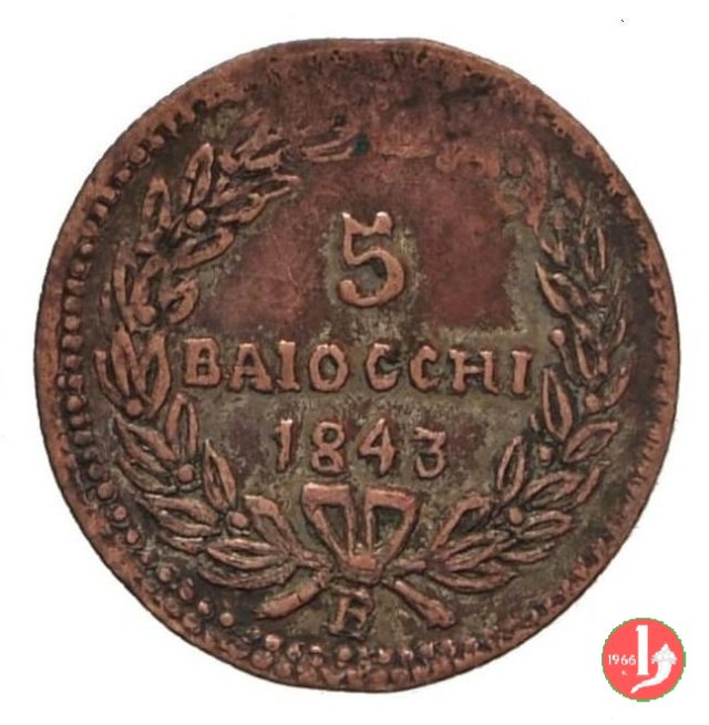 5 Baiocchi (Grosso o Mezzo Paolo) 1843 (Roma)