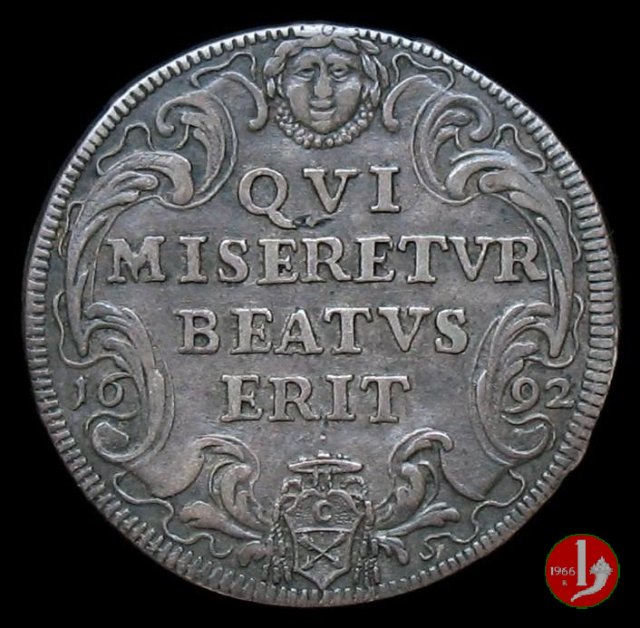 Testone QVI MISERETVR BEATVS ERIT 1692 (Roma)