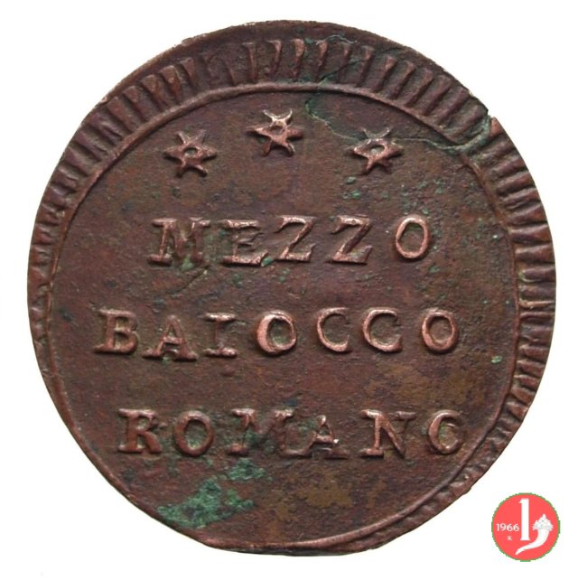 mezzo baiocco del 2° tipo (stemma a targa) 1797 (Roma)