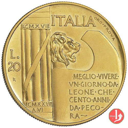 prova in oro 20 lire elmetto 1928 (Roma)