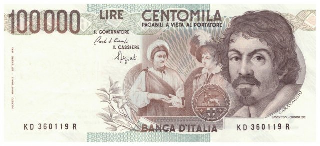 100.000 lire Caravaggio 1990