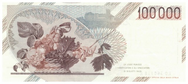 100.000 lire Caravaggio 1990