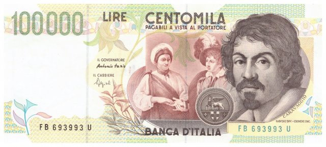 100.000 lire Caravaggio 1995