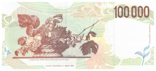 100.000 lire Caravaggio 1995
