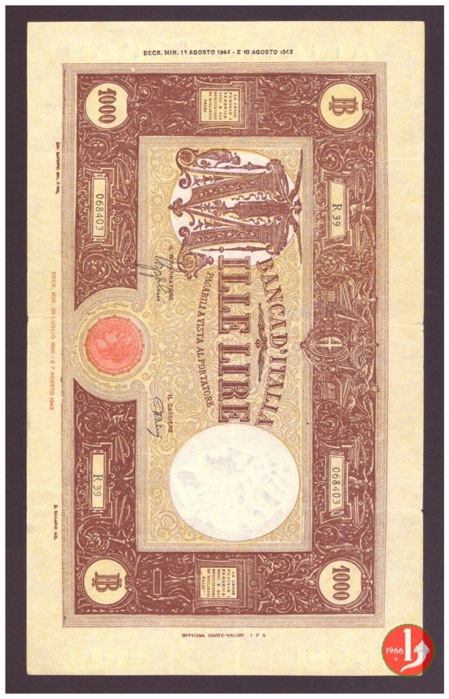 1000 Lire Barbetti "Grande M" B.I. 1944