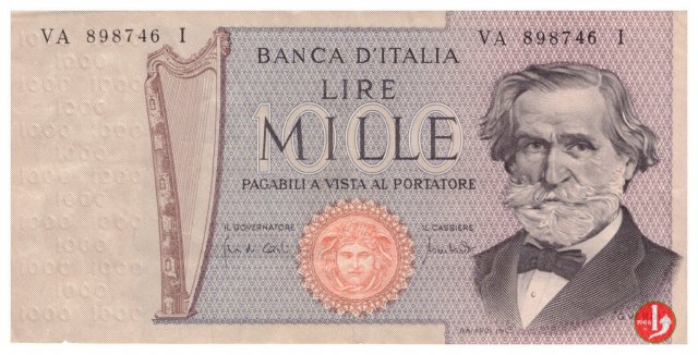 1.000 lire Giuseppe Verdi - Secondo tipo 1969