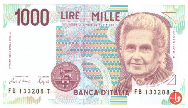 1.000 lire Maria Montessori 1991